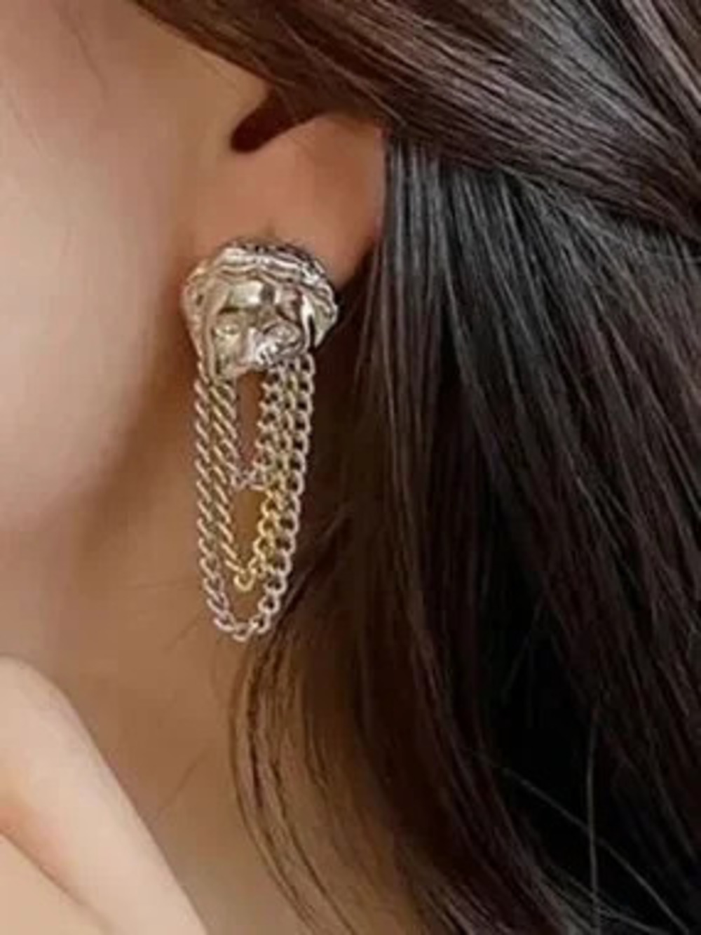 Anthropologie Two-Tone Silver and Gold Draped Face Chain Earrings